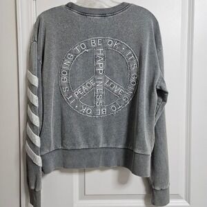 Vintage Havana Sweatshirt Womens M Gray Washed Denim Peace Sign Distressed NWT